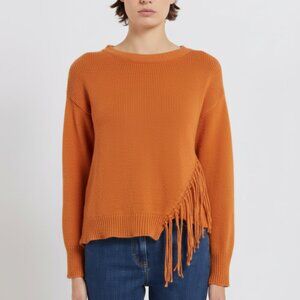 Marella Sport Orange Fringe Women's Sweater 100% Cotton Size Large NWT